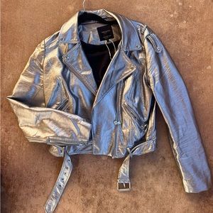 ZARA silver Moto faux leatherbiker jacket